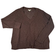 Eileen Fisher Womens L Brown V-Neck Pullover Linen Blend Long Sleeve Swe... - $34.99