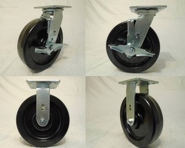 8&quot; x 2&quot; Swivel Caster Heavy Duty Phenolic Wheel Brk(2)Rigid(2)1250lb ea ... - £65.82 GBP