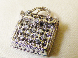 Sterling silver 925 clear crystal CZ fashion hand bag purse clutch pendant charm - $51.48