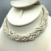 Vintage Braided Seed Bead Choker, Elegant Milk Glass Beaded Necklace - £30.93 GBP
