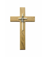 10&quot; PERSONALIZED FIRST COMMUNION BOY MAPLE WOOD AND BRASS WALL CROSS - £55.29 GBP