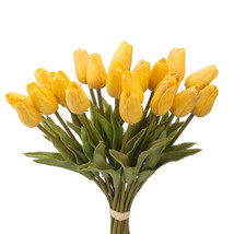 20pcs Yellow PU Real Touch Tulips Flowers 13&quot; for Home Office Wedding Decoration - £12.36 GBP