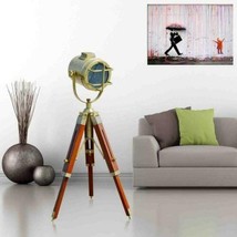 Modern designer brown wooden tripod stand spotlight floor lamp search light - £193.64 GBP