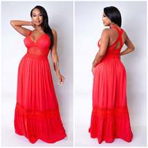 Red Maxi Dress With Crochet Detail - £19.95 GBP+