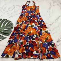 Serendipity Maui Womens Midi Dress Size S Orange Purple Floral Front Slits - £30.50 GBP