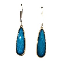 Pierced Teardrop Earrings Faceted Sparkling Pearlized Blue Bead Gold Tone Dangle - $6.92