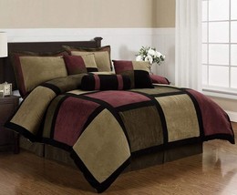 Chezmoi Collection 7-Piece Burgundy Brown Black Micro Suede Patchwork, King - £91.11 GBP