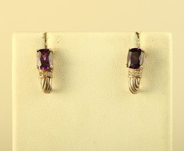 Vintage AVON Sterling 925 Amethyst Gemstone Cubic Zirconia Huggies Stud Earrings - £27.66 GBP