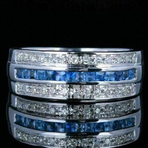2.25Ct Labor Erstellt Blauer Saphir &amp; Diamant Herren Ring 14K Weiß Vergoldet - £85.36 GBP