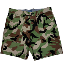 J. Crew Camp Shorts Mens 31 Chino Linen Blend Zip Brown Green Camouflage Pockets - £25.72 GBP