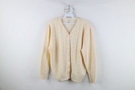 Vtg 90s Womens L Thrashed Beaded Lambswool Angora Knit Cardigan Sweater ... - $34.60