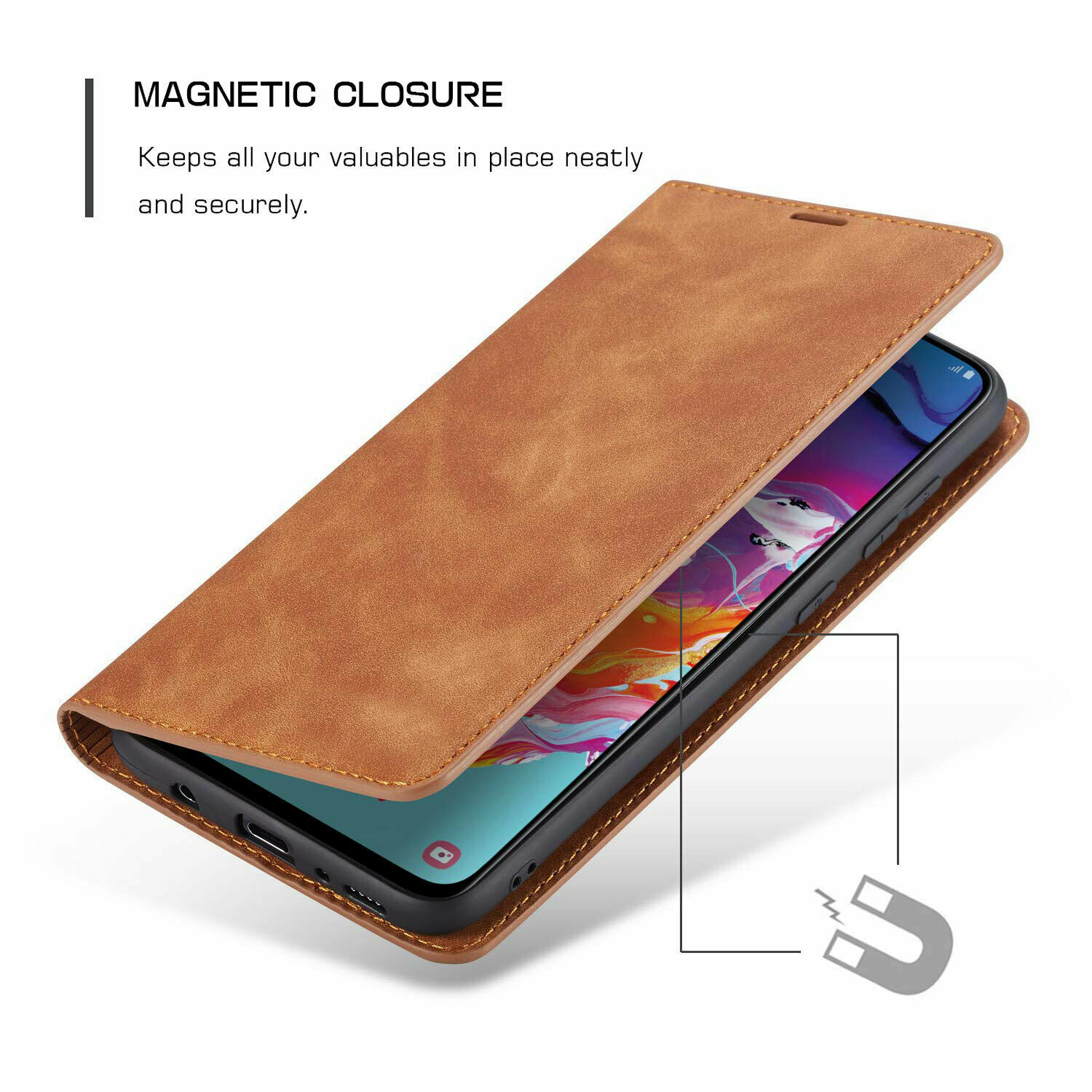 Samsung Galaxy A70 A50 A30 A20 A8 Case, Magnetic Leather Wallet Flip Cover