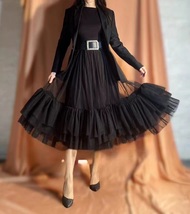 BLACK Tiered Tulle Skirt Outfit Adult Black Layered Tulle Midi Skirts Plus Size  image 5