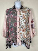 Calessa Womens Plus Size 3X Pink Floral Button-Up Shirt 3/4 Sleeve - £25.08 GBP
