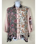 Calessa Womens Plus Size 3X Pink Floral Button-Up Shirt 3/4 Sleeve - £24.41 GBP