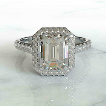 Engagement Ring 2.65Ct Emerald Cut Simulated Diamond Solid 14K White Gold Size 8 - £177.72 GBP