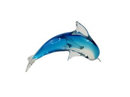 Fifth Avenue Crystal Glass Hand Blown Blue Dolphin Figurine Paperweight - $27.23