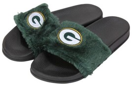 Green Bay Packers NFL Women&#39;s 9/10 Faux Fur Embroidered G Logo Slide San... - £19.80 GBP