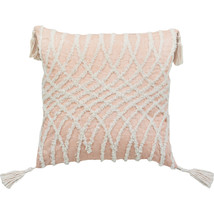 17&quot; X 17&quot; Beige And White Interlocking Zippered Polyester Throw Pillow With T... - £42.07 GBP