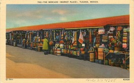 Linen Mexico L299 The Mercado Market Place Tijuana Woman Shopkeepers Dated 1938 - $6.93