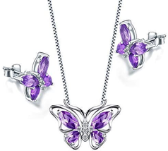 Butterfly Jewelry,Women 925 Sterling Silver Butterflies Birthstone Pendant Neckl - £45.49 GBP