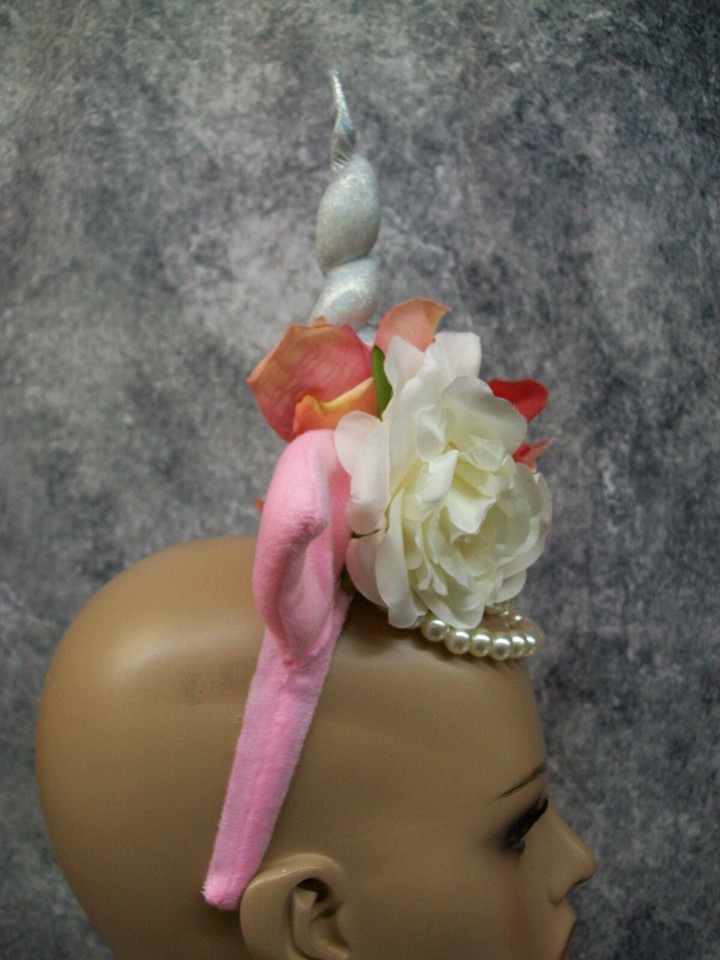 Fancy Unicorn Horn Flower Crown Headband w/ Ears Pearl Strands Fantasy Magical Item image 3