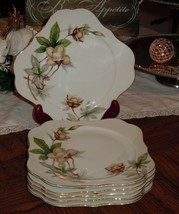6pc Meito Woodrose Ivory China Luncheon Salad Plate Square 7.75&quot; Japan EUC - £46.71 GBP