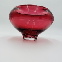 Buxton &amp; Kutch Bowl Art Glass Signed Cranberry Slant Pier #970613 Large ... - $305.10