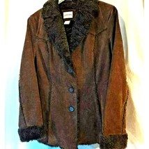 St. Johns Bay Women&#39;s Jacket Coat Brown Buttons Notch Lapel Leather Lng ... - $28.70