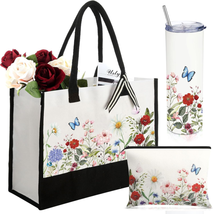 Mothers Day Gifts for Mom Wife, 3 Pcs Floral Canvas Tote Bag Vintage Flower Mak - £28.74 GBP