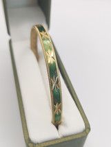 Vintage Green &amp; Gold Enamel Bangle With Etched Star Design - $50.08