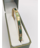 Vintage Green &amp; Gold Enamel Bangle With Etched Star Design - $50.08