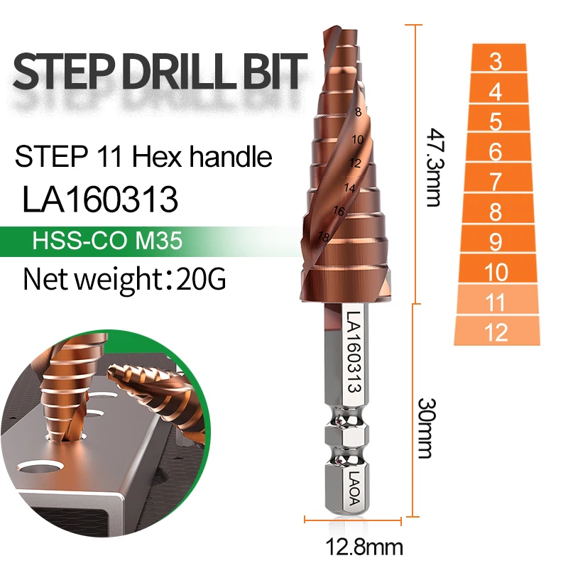 LAOA Pagoda Step Drill Bit 3-1m 4-22mm 4-32mm HSS-CO M35 Hex Triangle Spiral Gro - £440.45 GBP