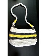 Hand Made Crochet Purse / Shoulder Bag White with Grey &amp; Yellow Stripes - $23.21 CAD