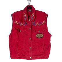 SK Wear VTG Vest L Womens Denim Red Buttons Feuilles D&#39;Automne Floral Gr... - £15.20 GBP