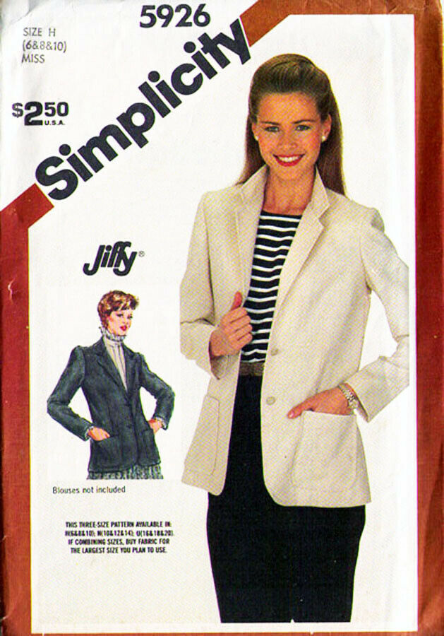 Vintage 1983 Misses' UNLINED JACKET Simplicity Pattern 5926-s Size 6-8-10 UNCUT - £9.50 GBP