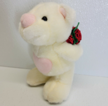 Russ Berrie Calvin Plush Bear Cream White With Red Roses Pink Heart - Va... - £8.71 GBP