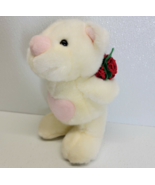 Russ Berrie Calvin Plush Bear Cream White With Red Roses Pink Heart - Va... - £8.53 GBP