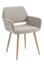 Fabric Upholstered Side Dining Chair with Metal Leg KD Backrest, Beige Fabric - £78.74 GBP