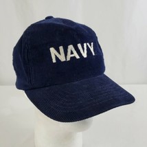 Vintage US Navy Hat Cap Corduroy Embroidered Snapback Blue Ship Sailor Military - £18.80 GBP