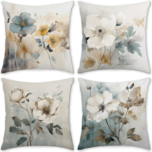 Flowers Throw Pillow Covers 18X18 Inch Set of 4,Spring Painting Flowers Pillow C - £21.66 GBP