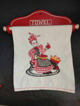 Cross Stitch Kitchen Towel w/ Towel Rack Embroidery Hanging Wall Decor C... - $14.80