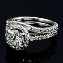 3.00Ct Round Cut White Diamond 925 Sterling Silver Halo Engagement Ring Set - £99.90 GBP