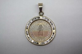14K Multi-tone  Gold Virgin Mary of Guadalupe Round Pendant Charm Clear ... - $83.98