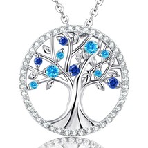 Sterling Silver Tree Of Life March Birthstone Pendant Necklace Jewelry For Women - £93.75 GBP