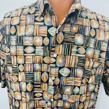 Tori Richard Hawaiian Aloha L Shirt Tapa Leaves SunBurst Squares Tropical - $49.99