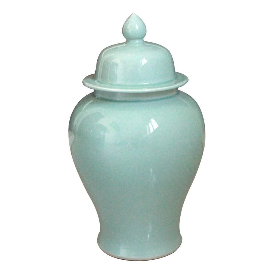 Primary image for Beautiful Celadon Color Porcelain Temple Jar 18"