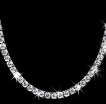 30 Ct Round Cut Simulated Tennis Necklace 18&quot; White Gold Plated Silver - $296.99