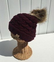 New Winter Knit Beanie Hat Skull Cap Solid Wine with Faux Fur Pom Recycle Soft#B - £6.50 GBP