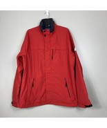 Nautica Jacket Men&#39;s Size Large Red Full Zip Hooded Rain Coat Pockets - £14.70 GBP